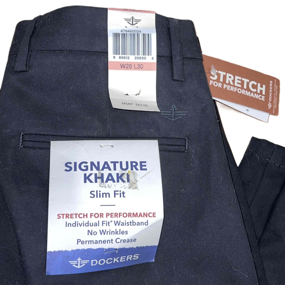 Dockers Mens Black Slim Fit Signture Khaki Pants Size W28 L30